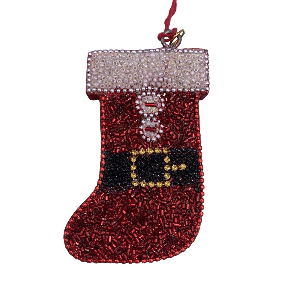 Hallmark Red Beaded Christmas Stocking (1HGO2679) Santa Suit Tree Ornament NWT